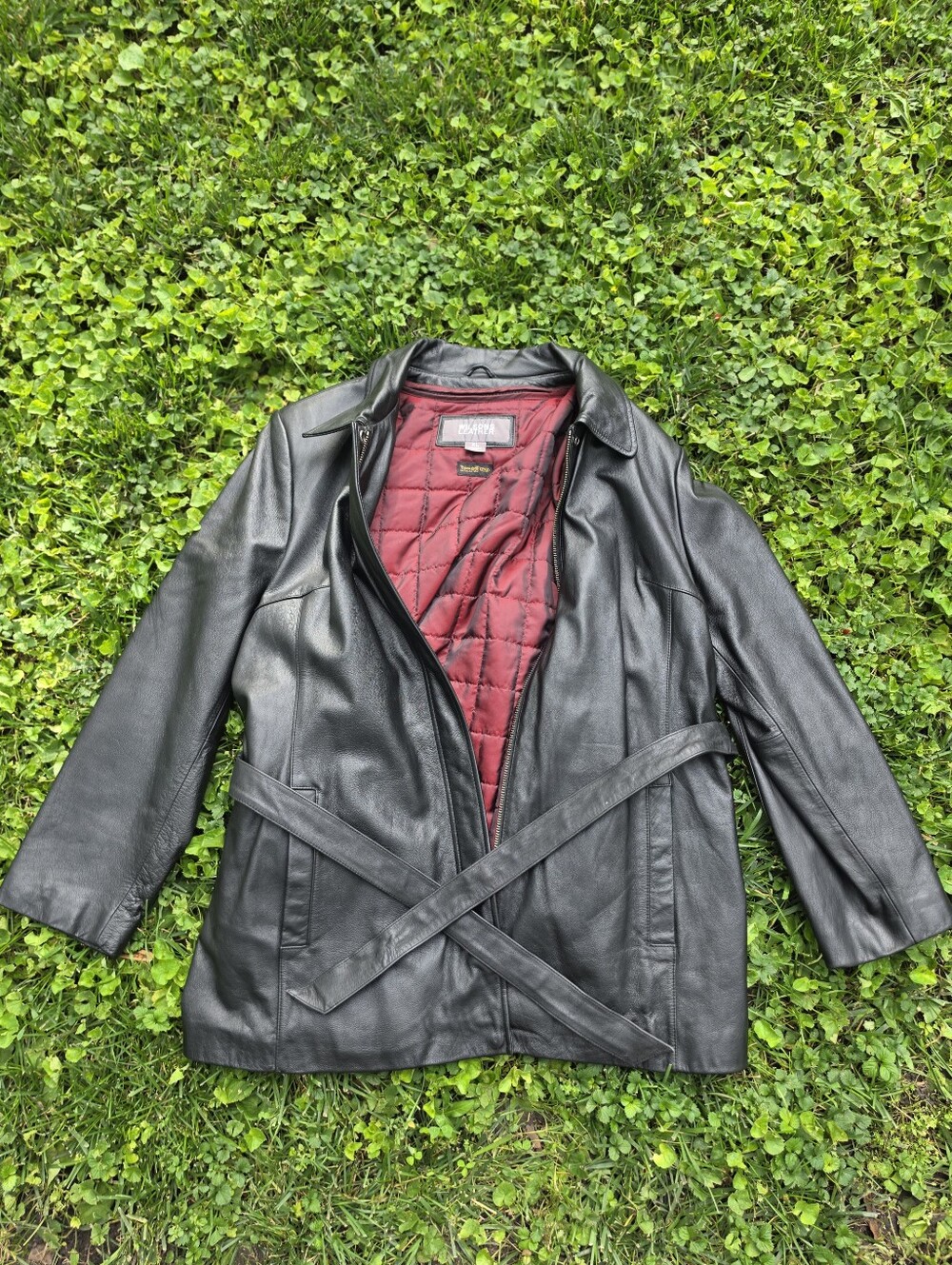 Wilsons Leather Women's Black Genuine Leather Belted Car Coat Jacket XL Thinsula